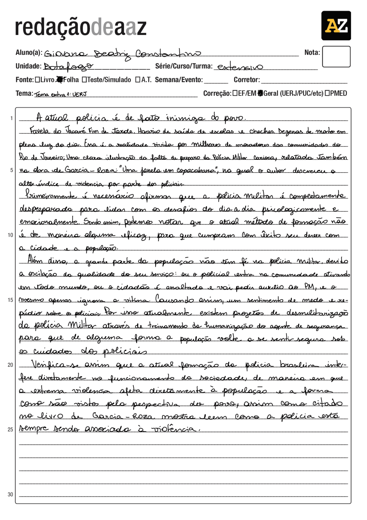 Redaccciones de modeo enem tema enem | Apuntes de Medicina | Docsity
