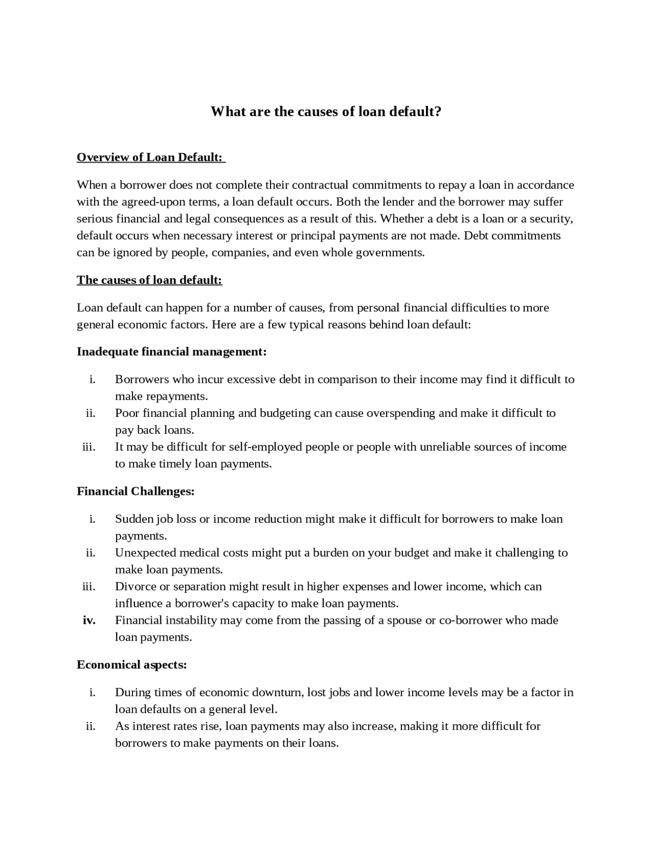 Overview_of_loan_default | Assignments Banking and Finance | Docsity