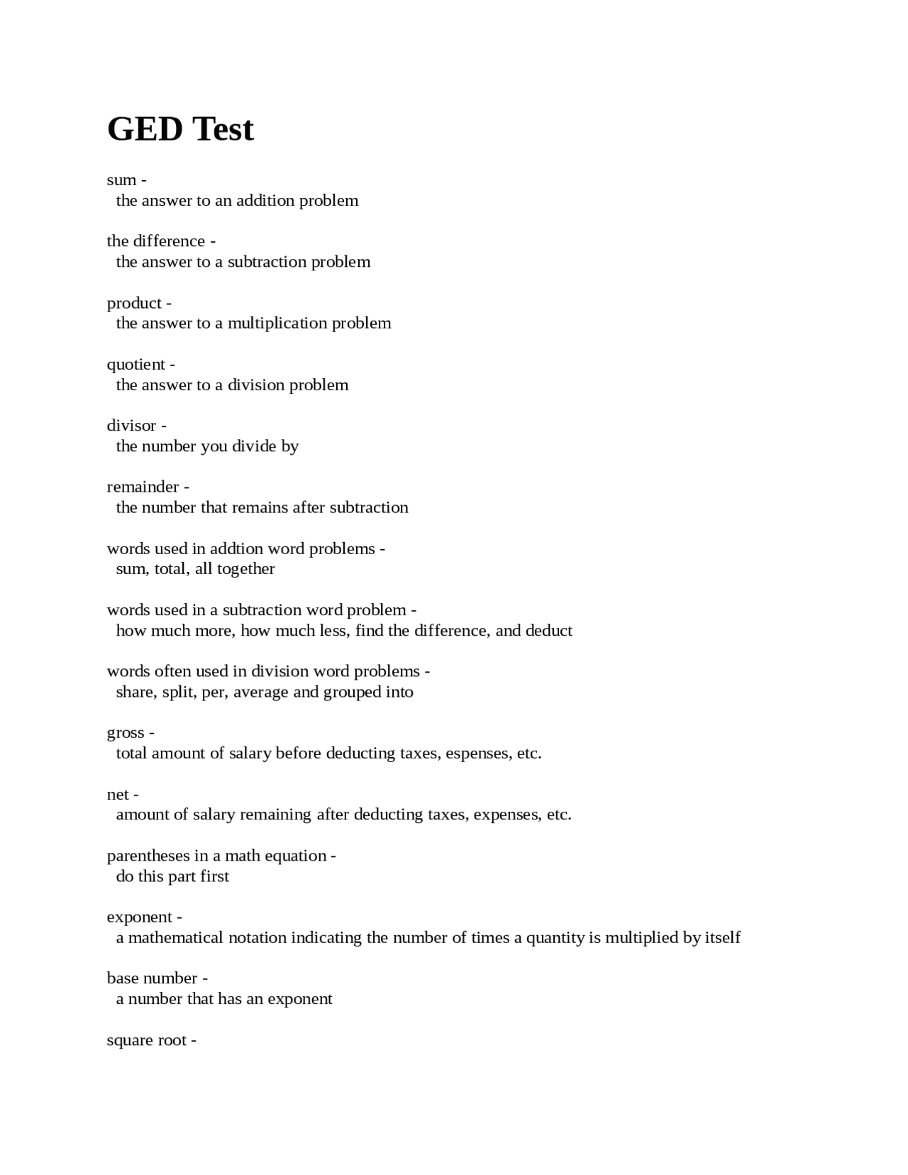 General Educational Development Test | Exams Mathematics | Docsity