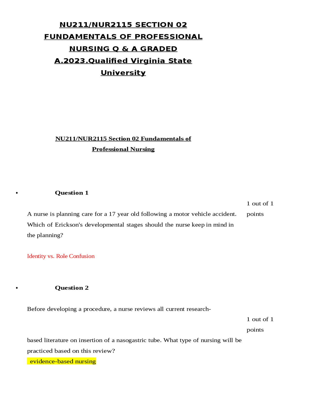 NUR 163 FINAL EXAM REVIEW WITH ANSWERS.Qualified Virginia State ...