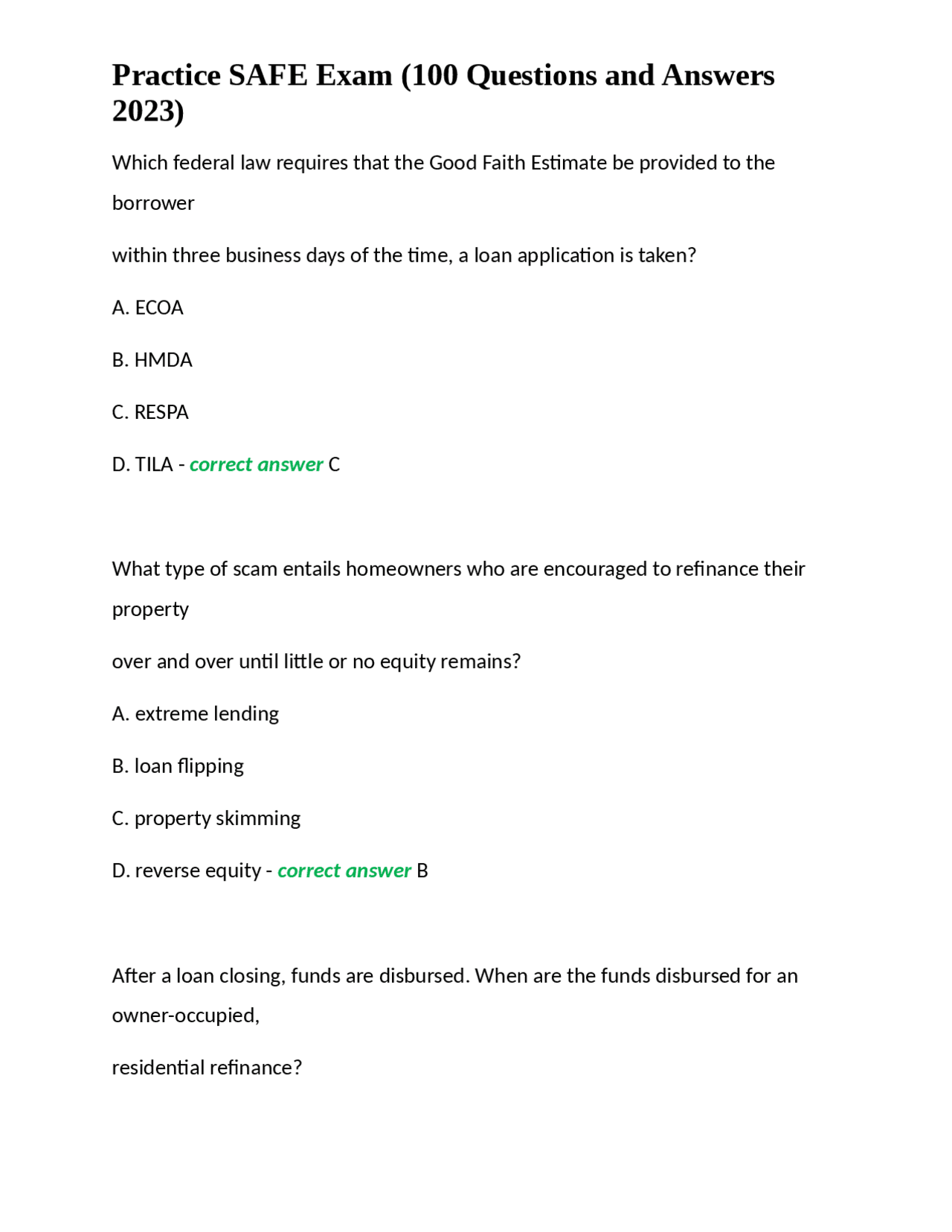 Practice SAFE Exam (100 Questions and Answers 2023) Exams Nursing