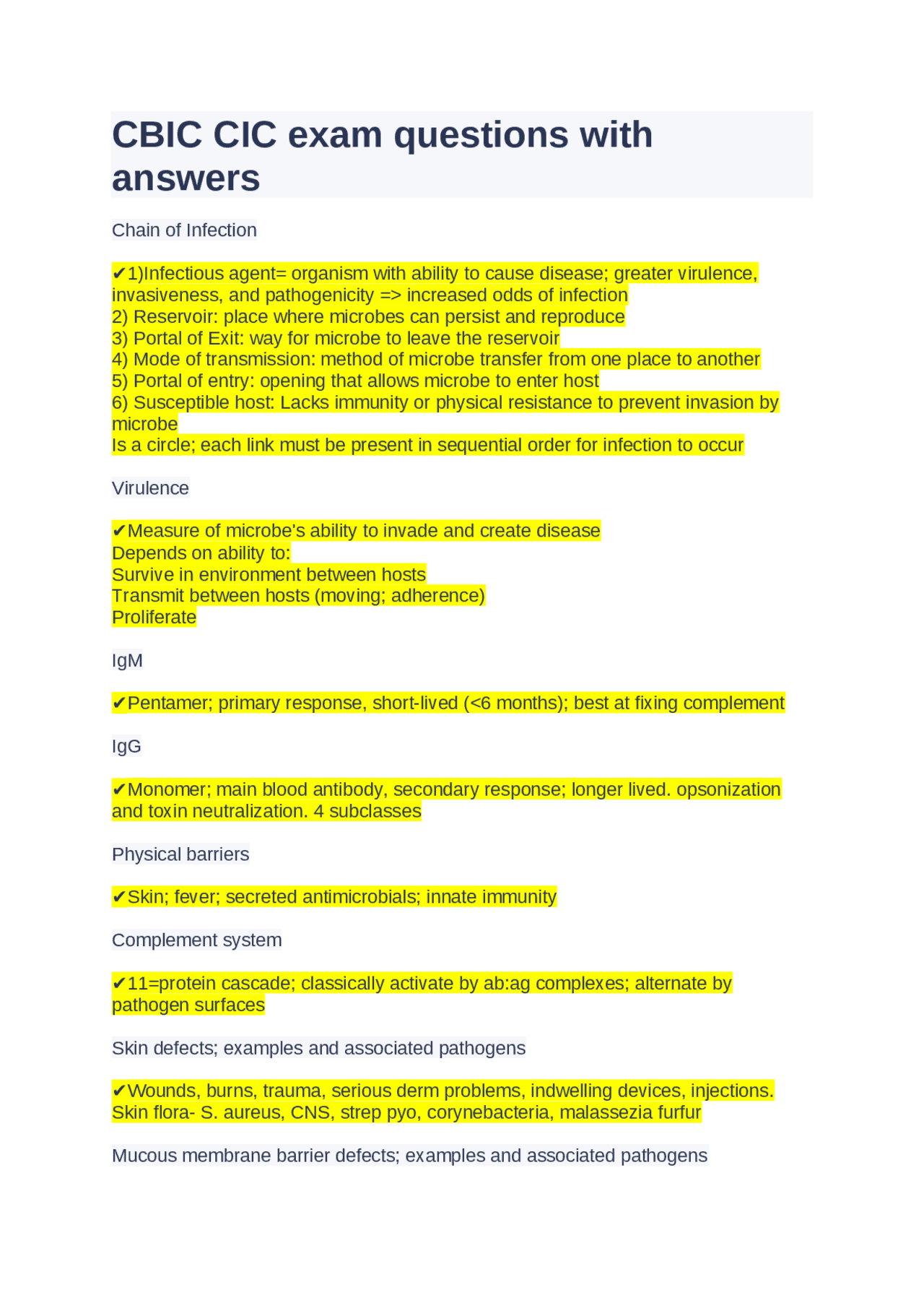 CBIC CIC exam questions with answers Exams Nursing Docsity CBIC CIC exam questions with answers Exams Nursing Docsity