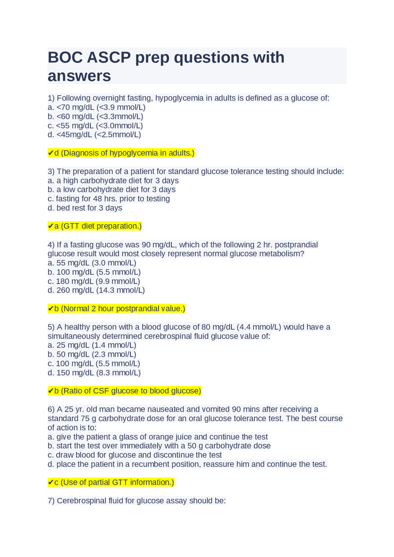 BOC ASCP prep questions with answers | Exams Nursing | Docsity