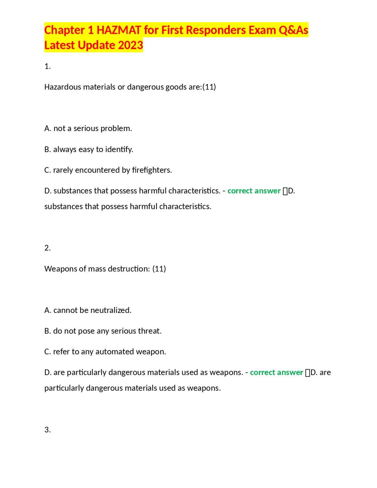 Chapter 1 HAZMAT for First Responders Exam Q&amp;As Latest Update 2023 