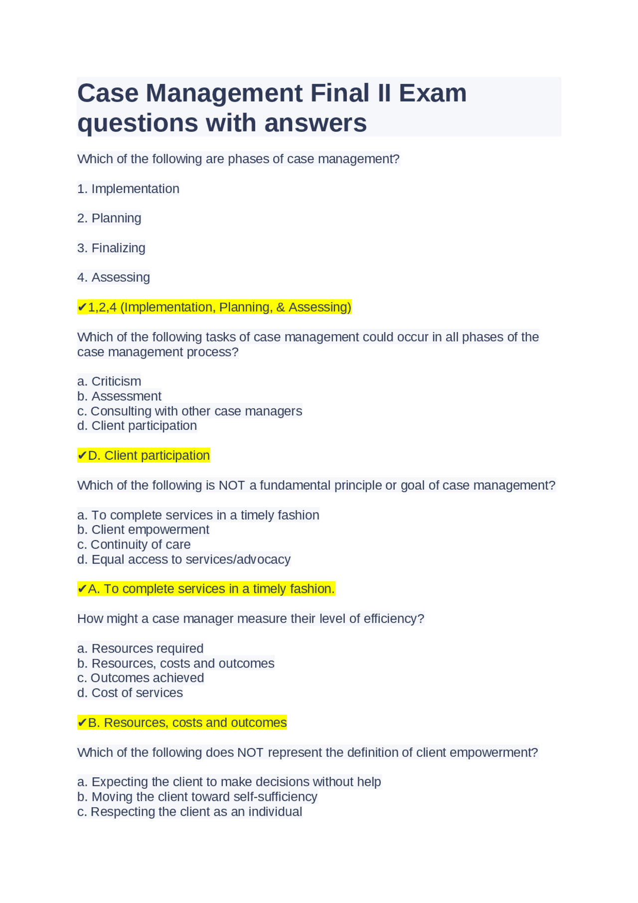 Management Case Let Questions Case Management Final II Exam questions with answers | Exams Nursing ...