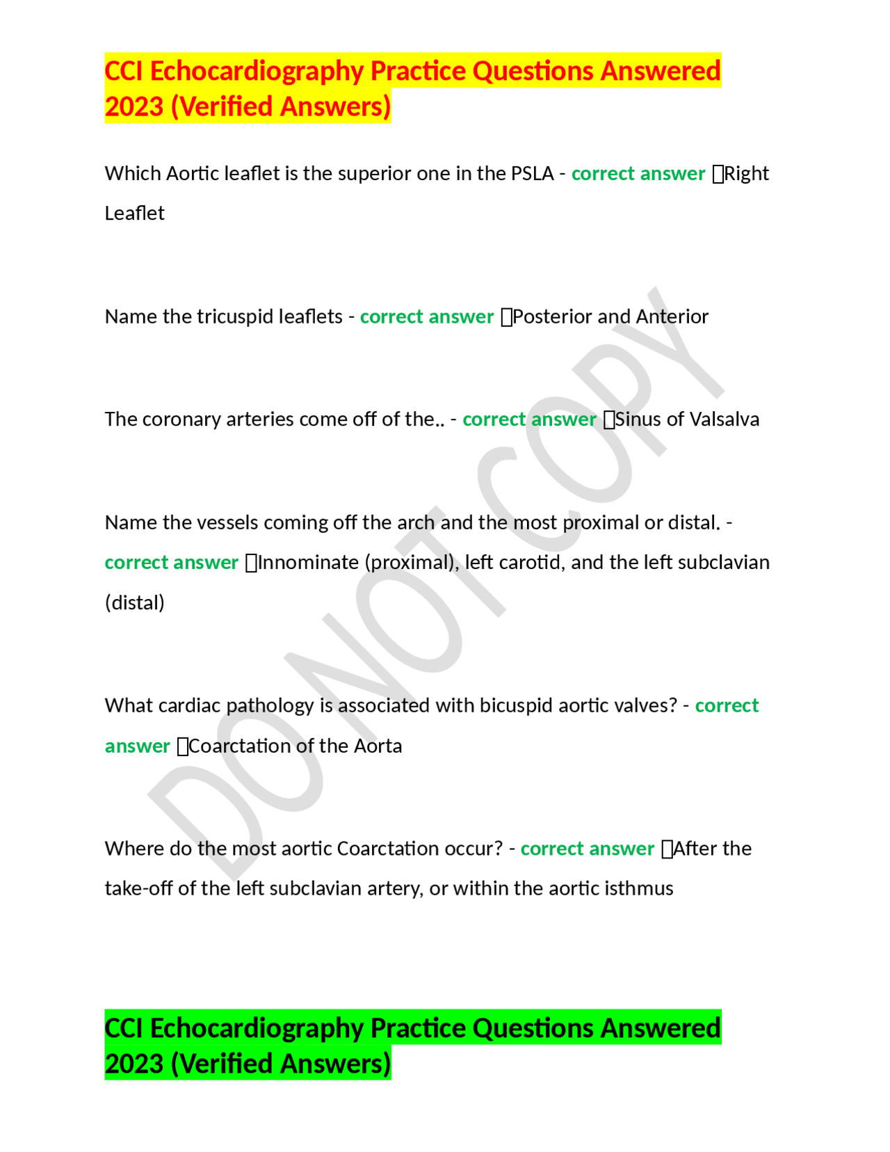 CCI Echocardiography Practice Questions Answered 2023 (Verified Answers
