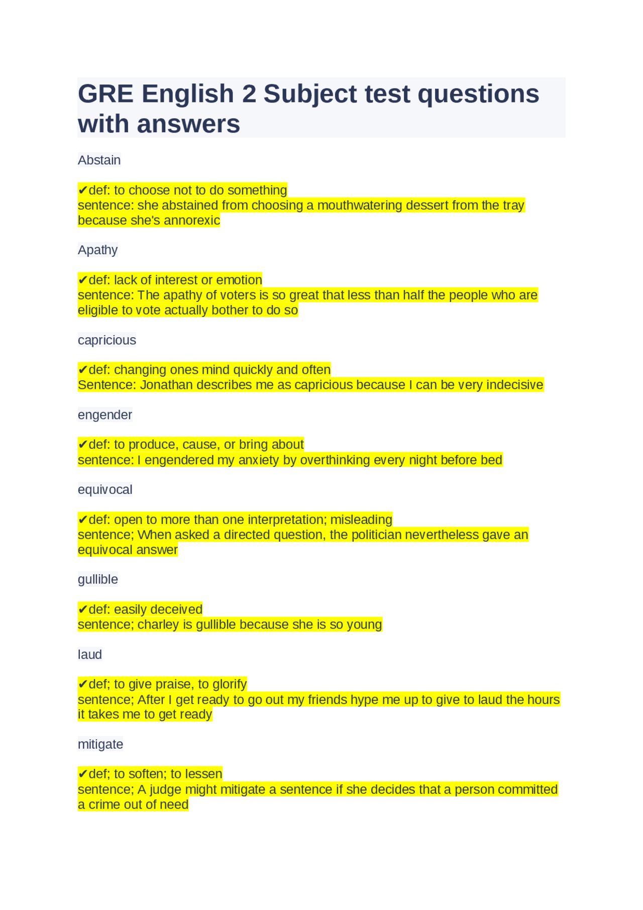 GRE English 2 Subject test questions with answers | Exams English ...