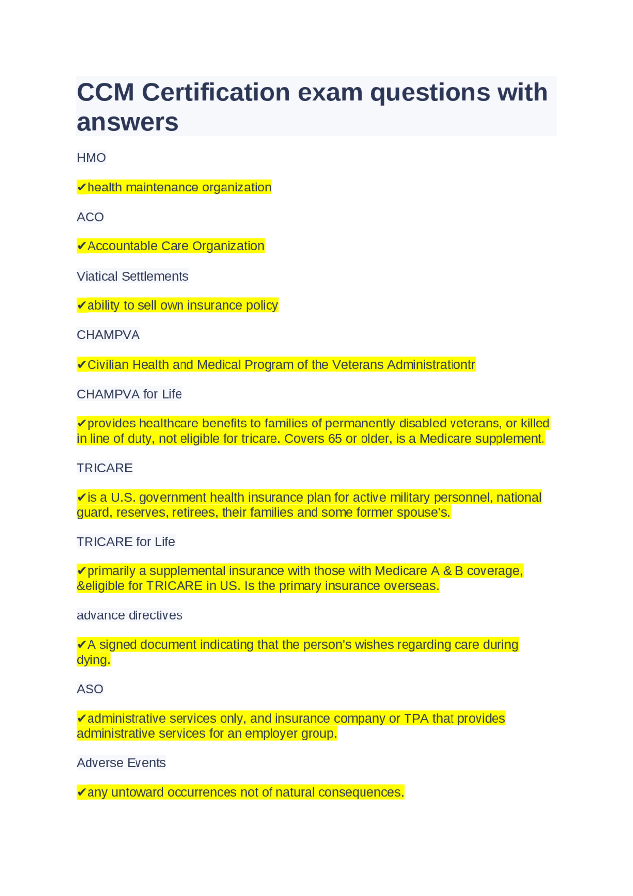 CCM Certification exam questions with answers | Exams Nursing | Docsity