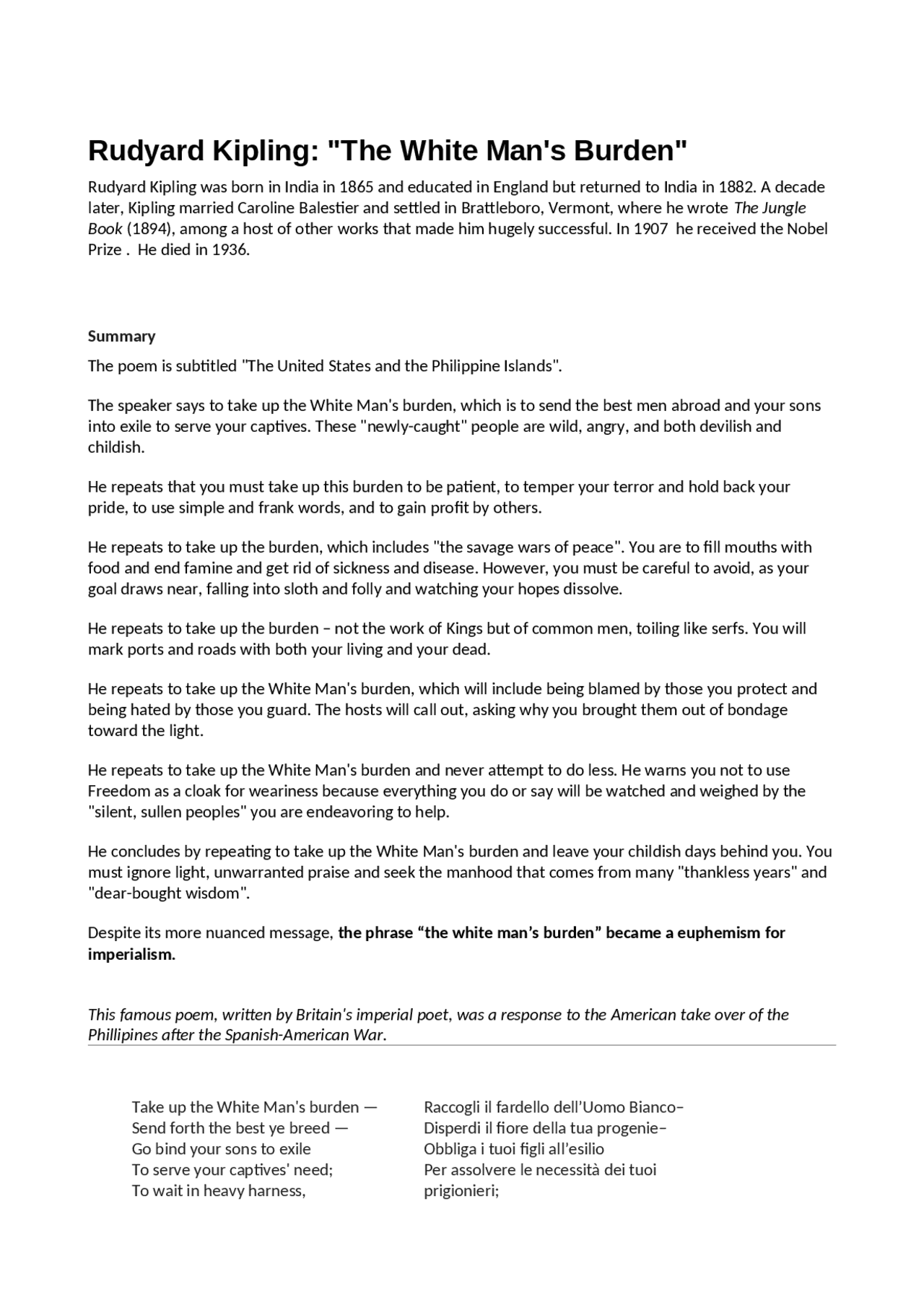 the white man's burden kipling