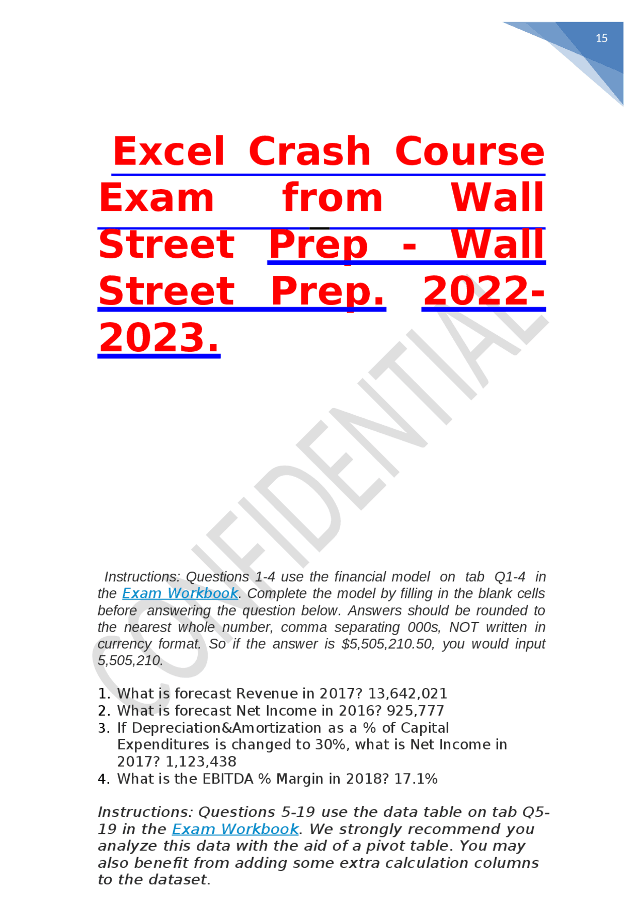 Excel Crash Course Exam from Wall Street Prep Wall Street Prep. 2022