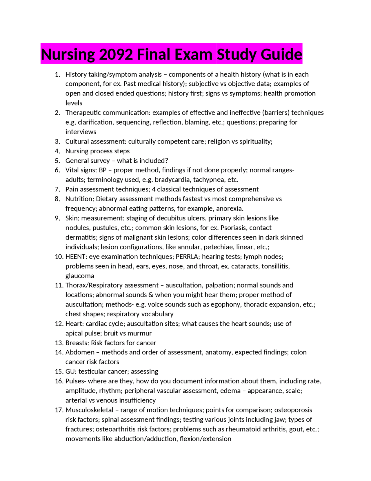 Nursing 2092 Final Exam Study Guide | Study Guides, Projects, Research ...