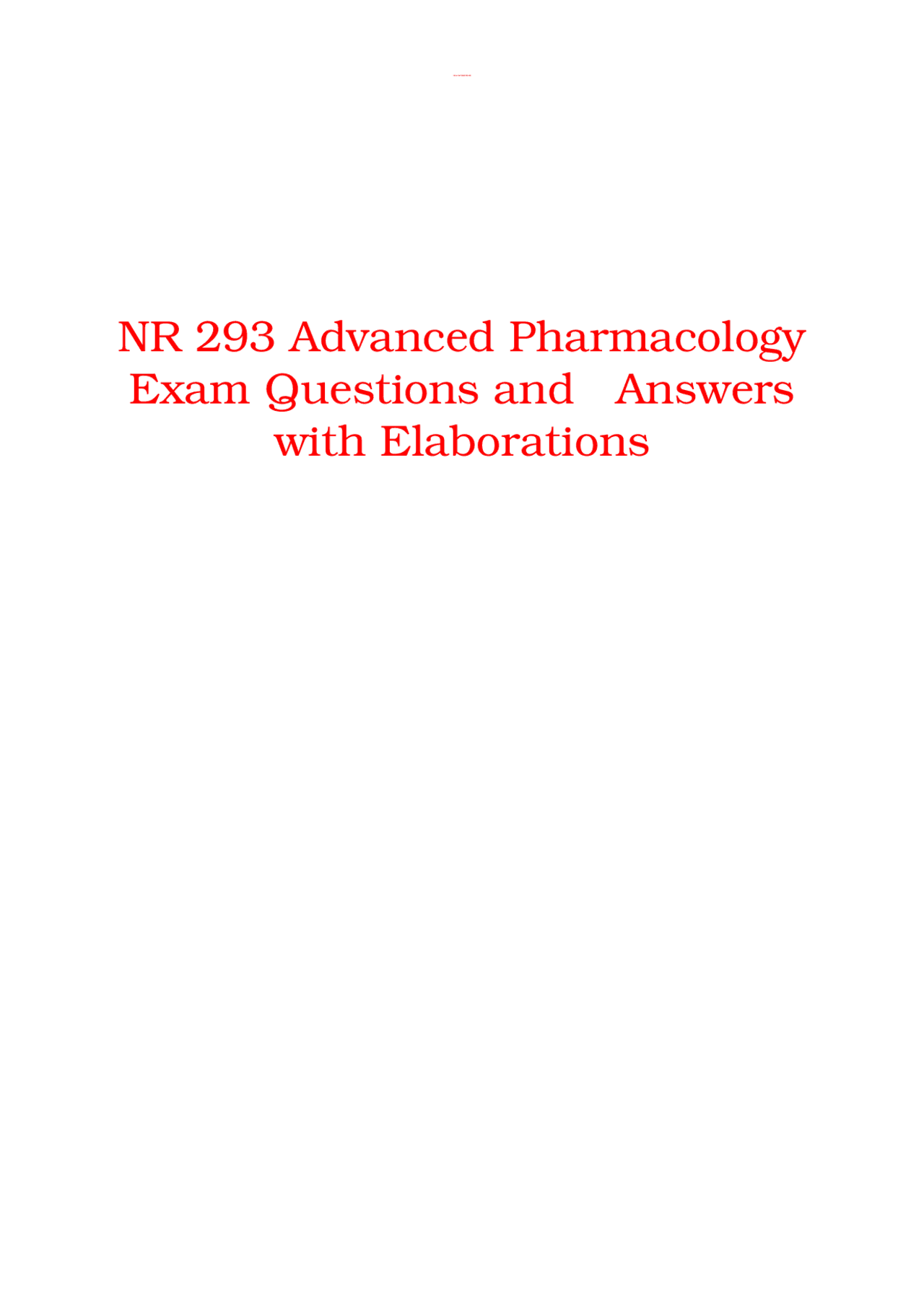 NURS 293 Advanced Pharmacology Exam Questions and Answers with ...
