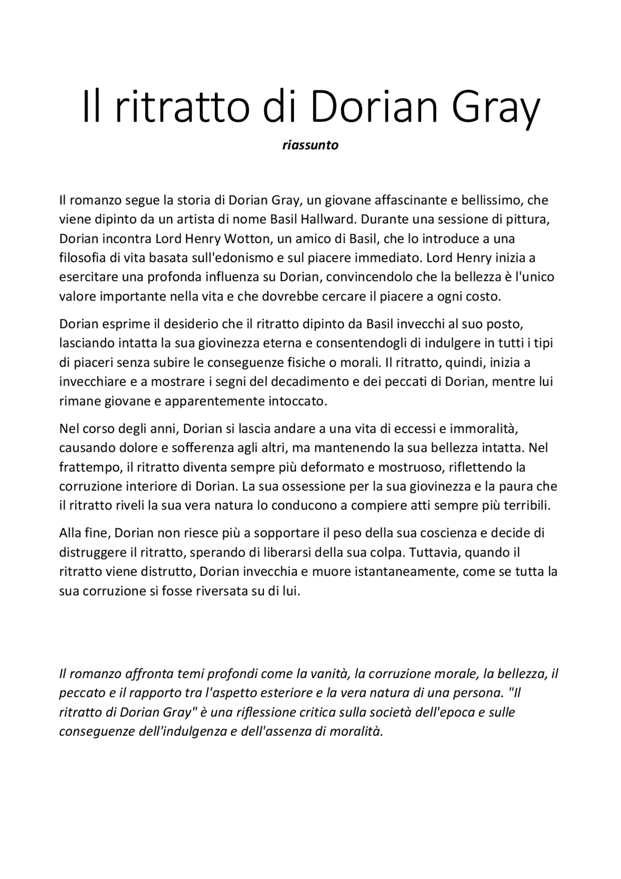 Il Ritratto Di Dorian Gray RIASSUNTO Sintesi Del Corso Di Italiano il-ritratto-di-dorian-gray-riassunto-sintesi-del-corso-di-italiano