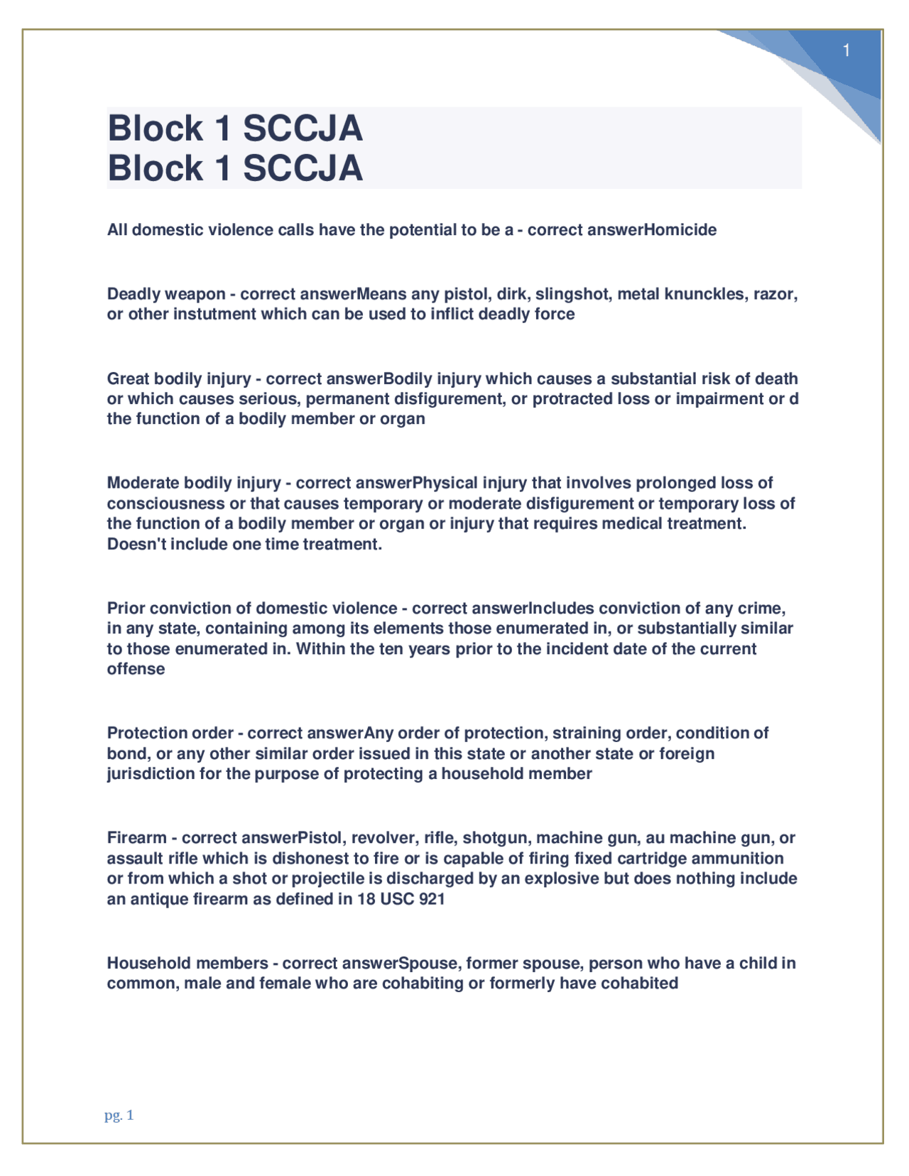 Block 1 SCCJA QUESTIONS WITH 100 CORRECT ANSWERS COMPLETE SOLUTION