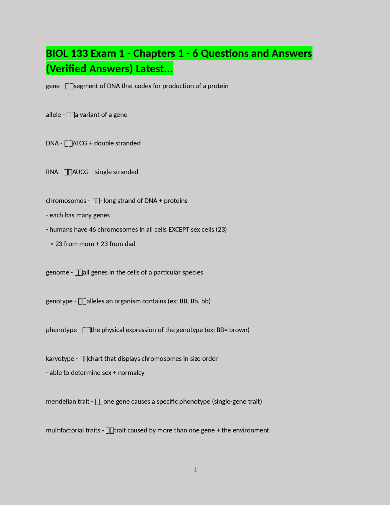 BIOL 133 Exam 1 - Chapters 1 - 6 Questions and Answers (Verified ...