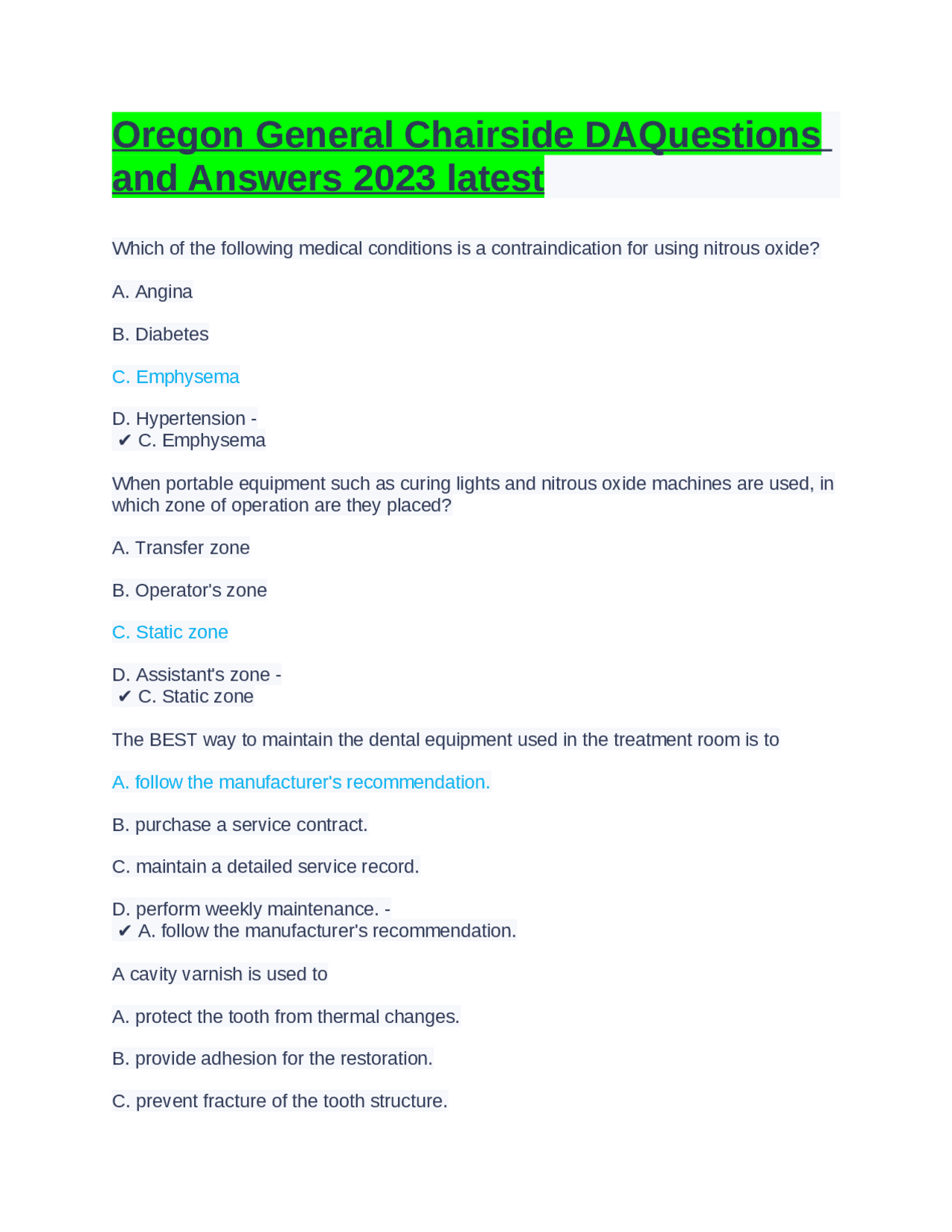 General Chairside Assisting (Board Exam) with Answers 2023. Exams