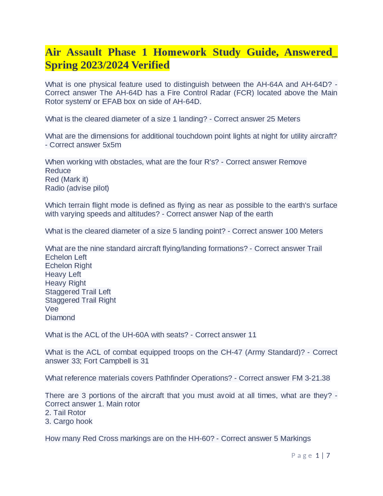 Air Assault Phase 1 Homework Study Guide, Answered_ Spring 2023/2024 ...