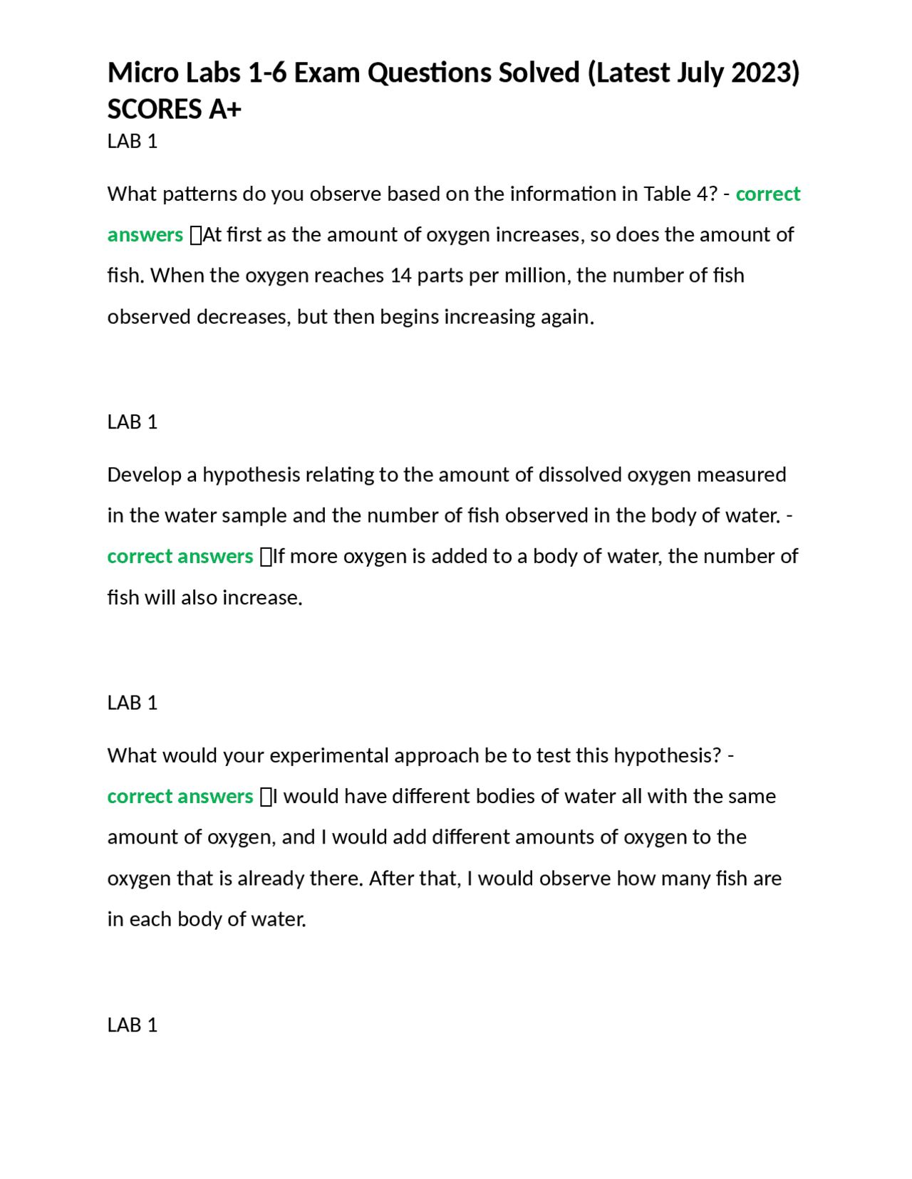 Micro Labs 16 Exam Questions Solved (Latest July 2023) SCORES A+