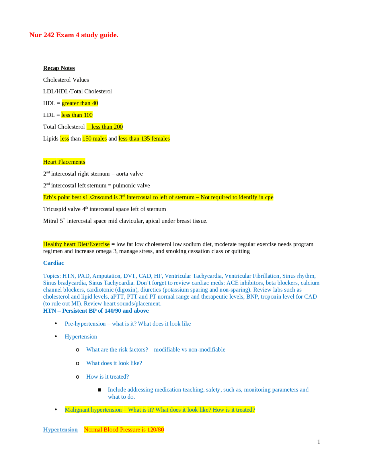 Nur 242 Exam 4 study guide. | Exams Health sciences | Docsity