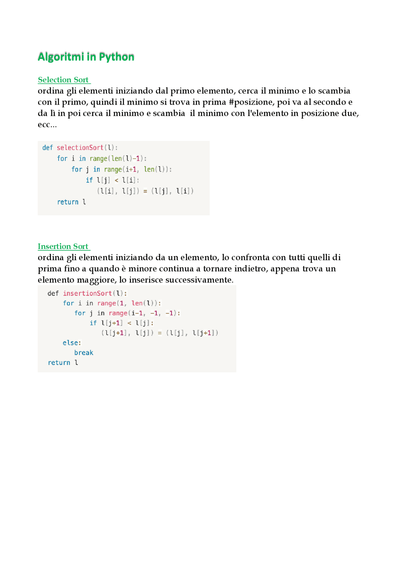 Algoritmi ed esercizi svolti nel linguaggio di programmazione Python ...