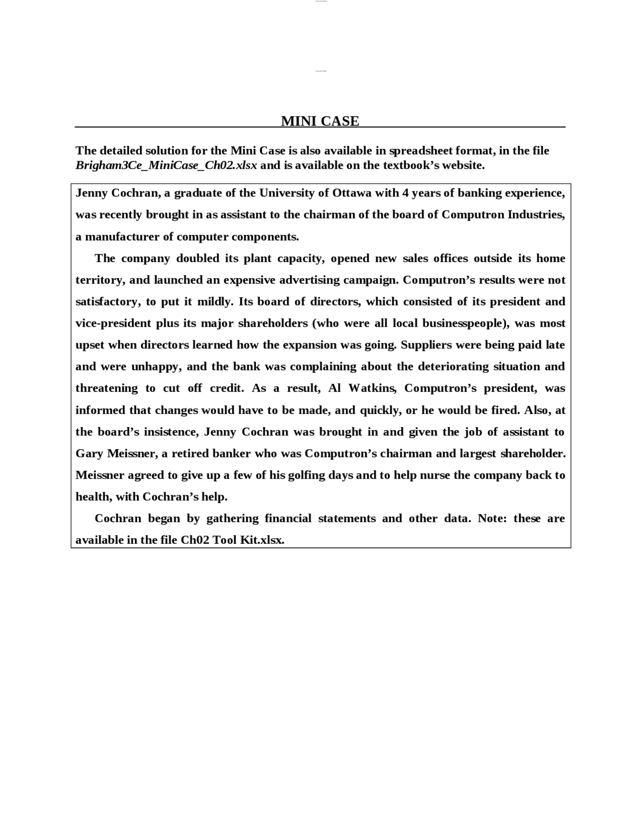 FMGT 3510 Chapter 2 MINI CASE Assignment 1 Solution SET | Assignments ...