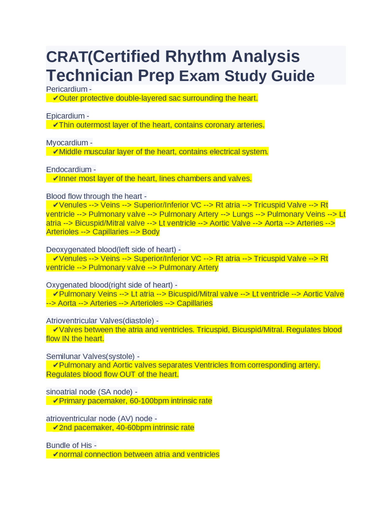 CRAT(Certified Rhythm Analysis Technician) Prep Exam Study Guide CRAT(Certified Rhythm Analysis Technician) Prep Exam Study Guide