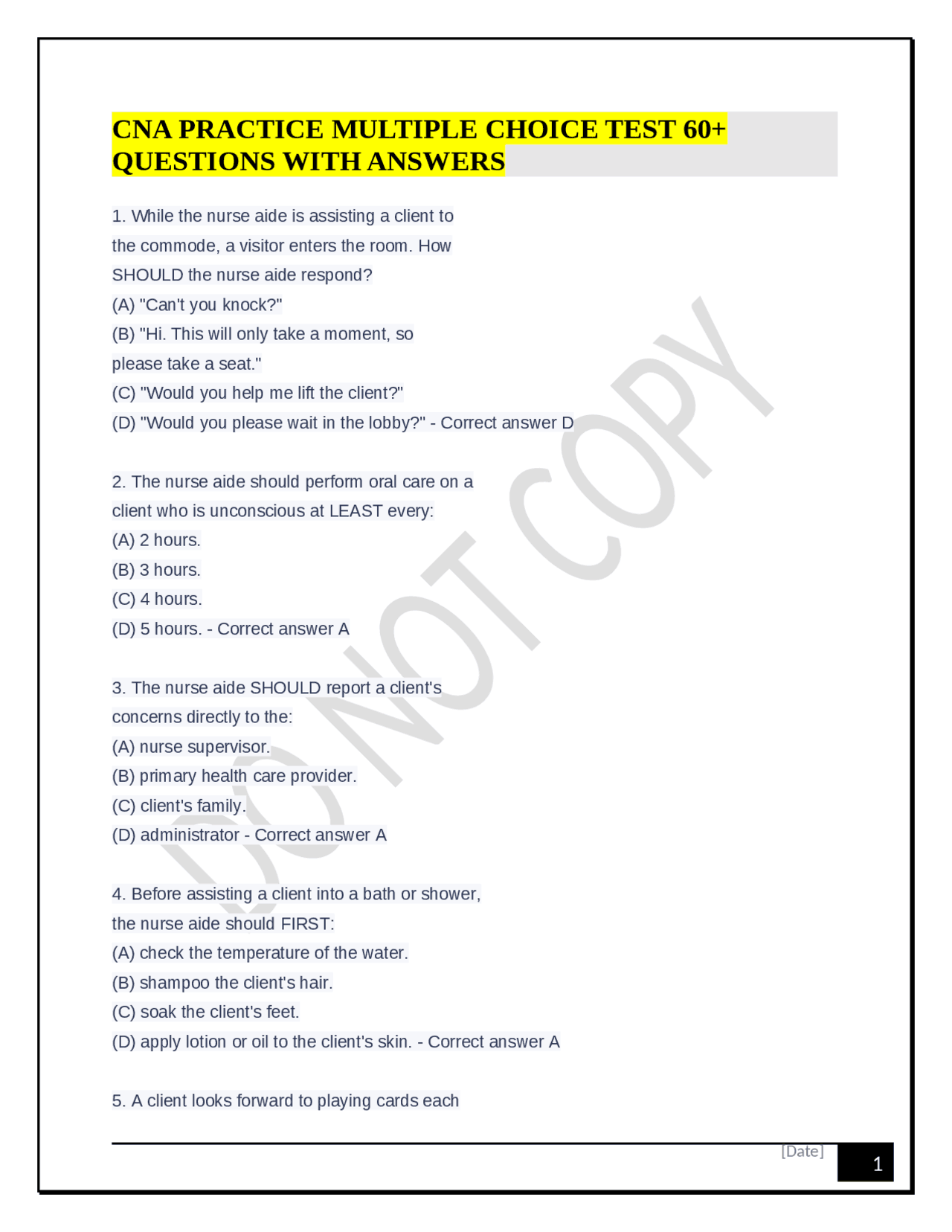 Cna Practice Multiple Choice Test 60 Questions With Answers Exams Health Physics Docsity Cna Practice Multiple Choice Test 60 Questions With Answers Exams Health Physics Docsity