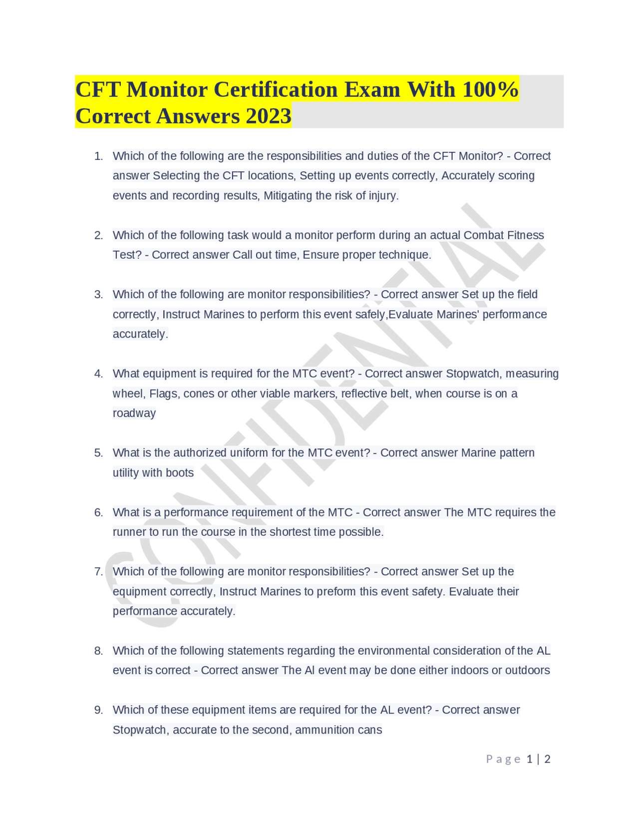 CFT Monitor Certification Exam With 100% Correct Answers 2023 CFT Monitor Certification Exam With 100% Correct Answers 2023