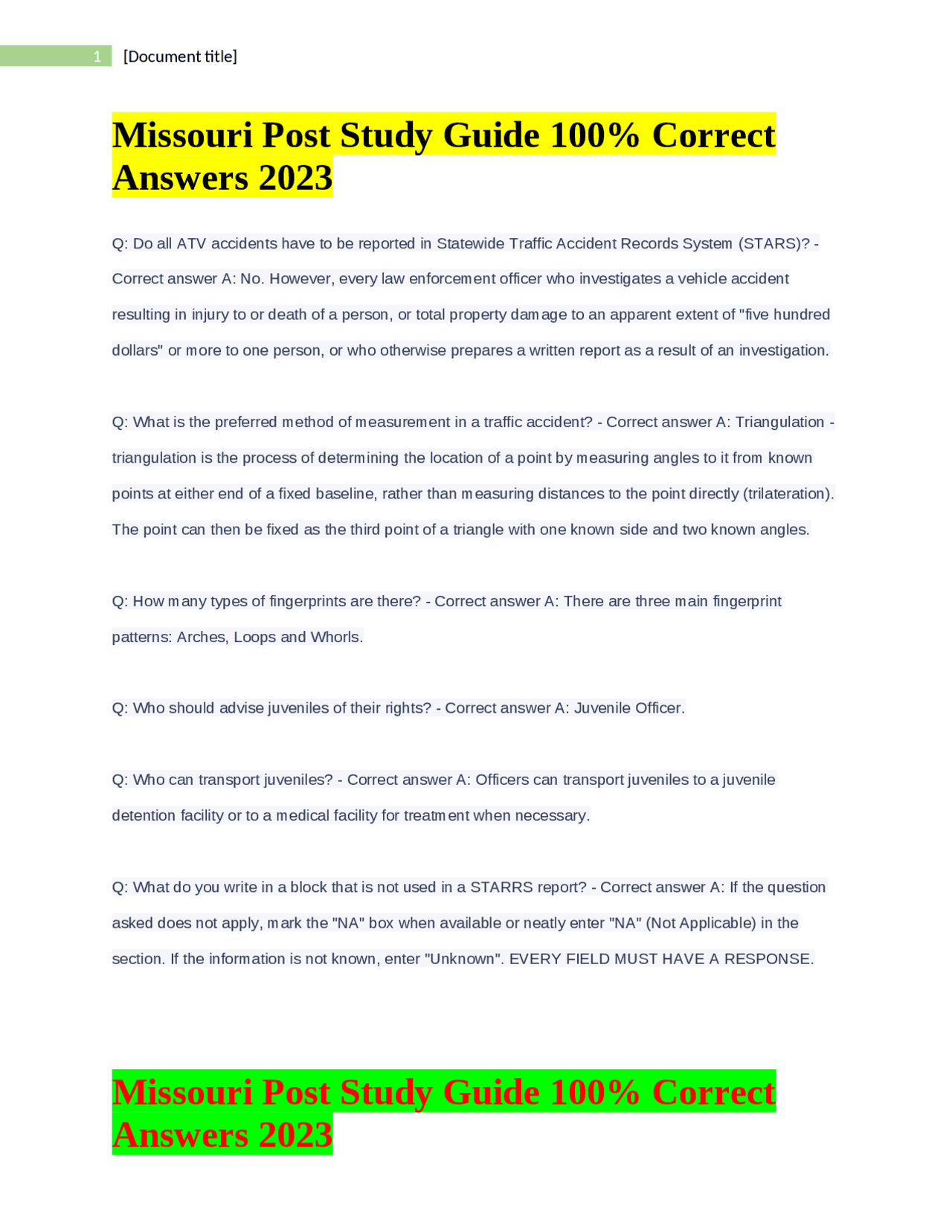Missouri Post Study Guide 100% Correct Answers 2023 | Exams Health ...