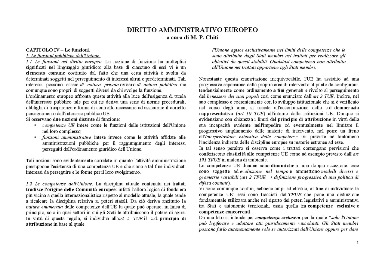 Diritto amministrativo europeo | Schemi e mappe concettuali di Diritto