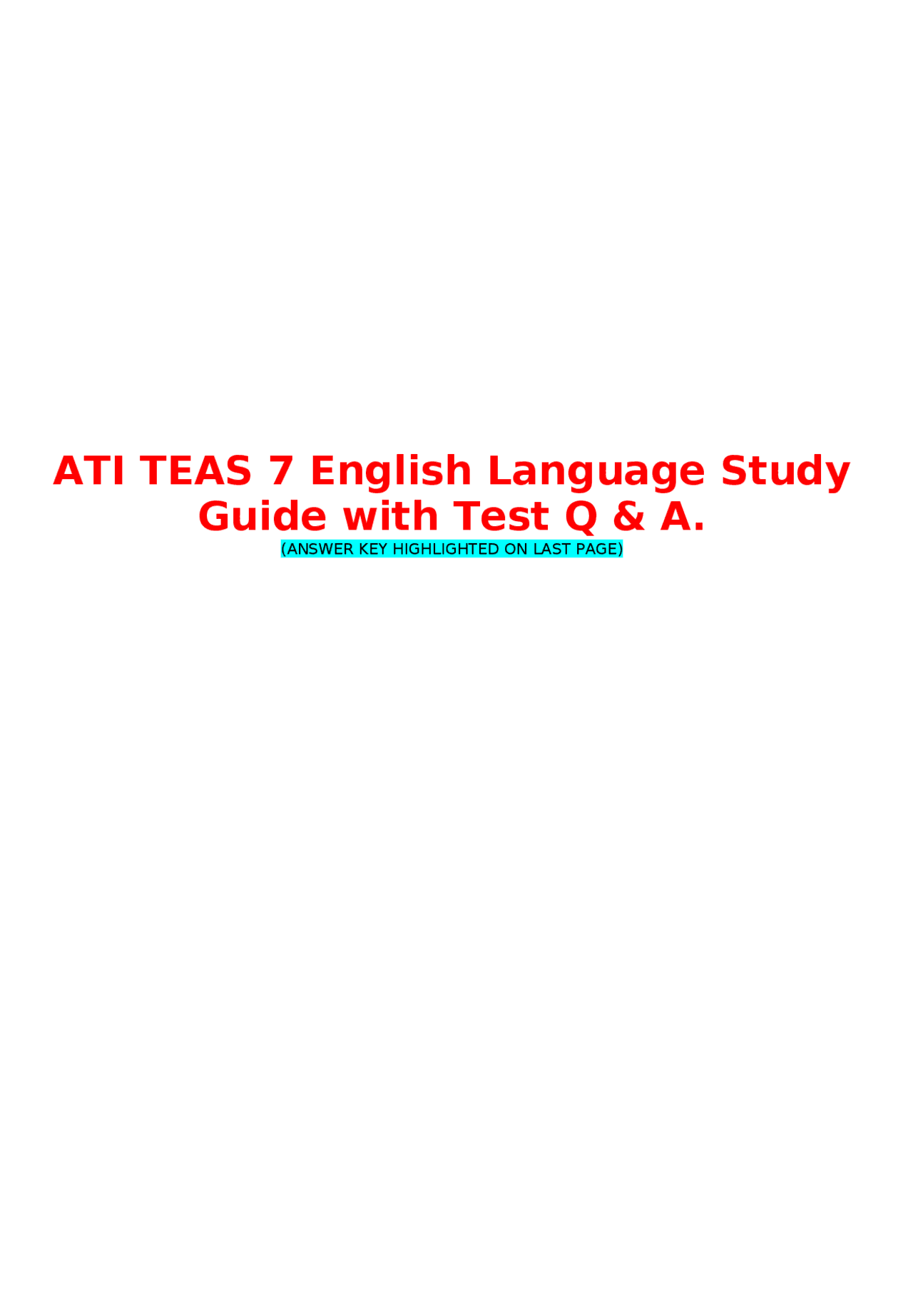 ATI TEAS 7 ENGLISH LANGUAGE STUDY GUIDE WITH TEST QUESTIONS AND ANSWERS ...