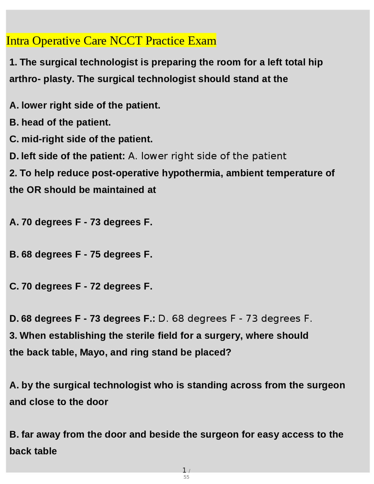 Intra Operative Care NCCT Practice Exam 100% Verified Graded A + 