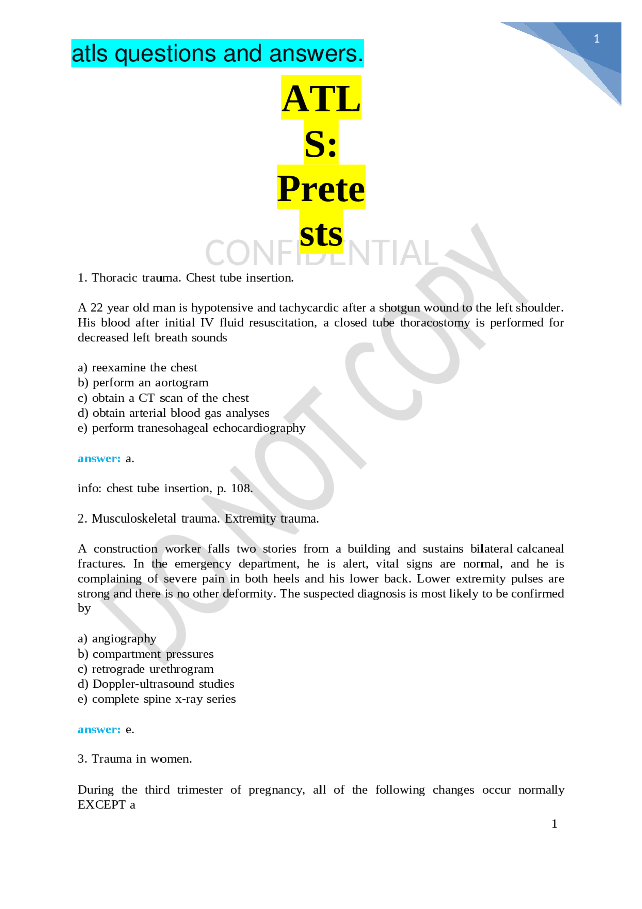 ATLS: Pretests| atls 39questions and 100%correct answers. | Exams ...