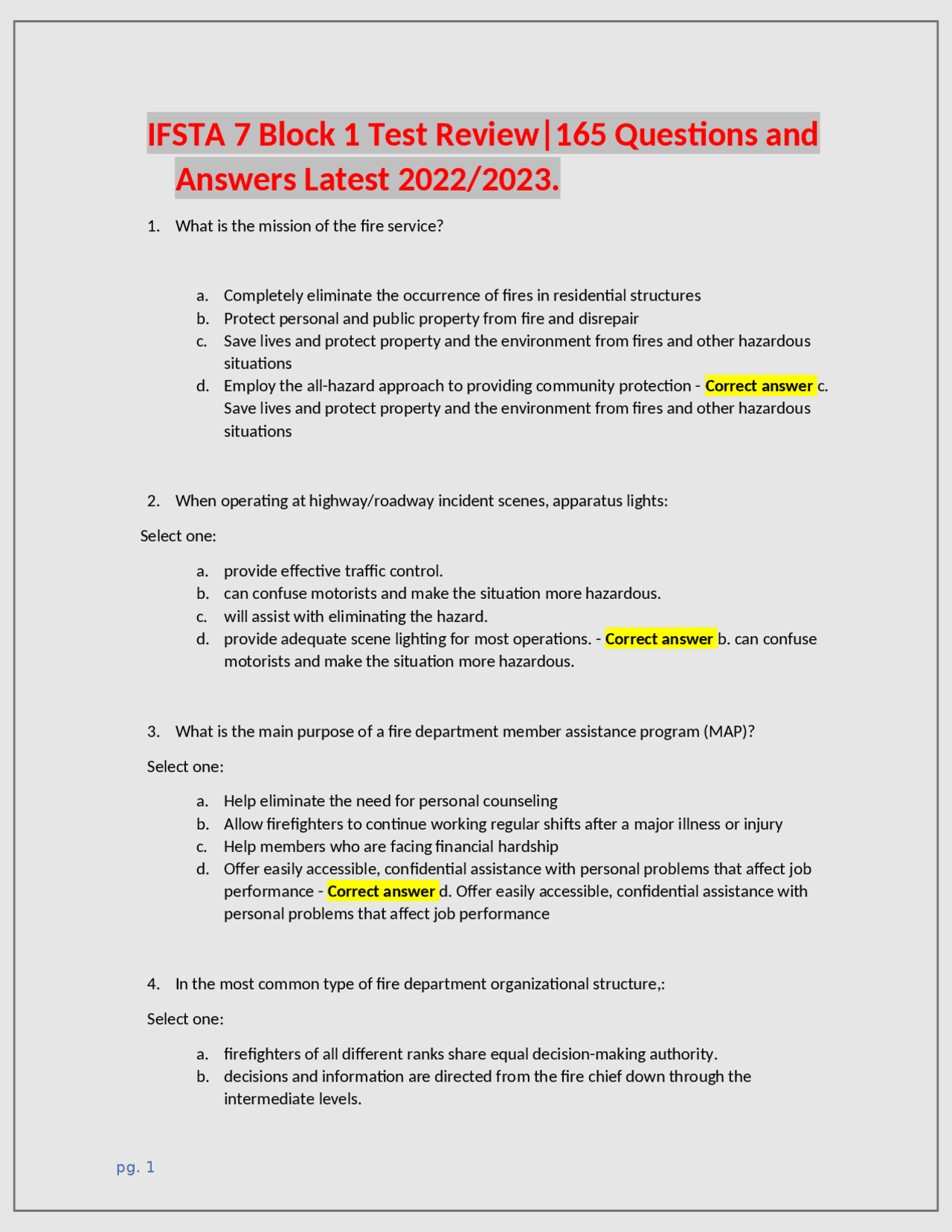 IFSTA 7 Block 1 Test Review|165 Questions and Answers Latest 2022/2023 ...