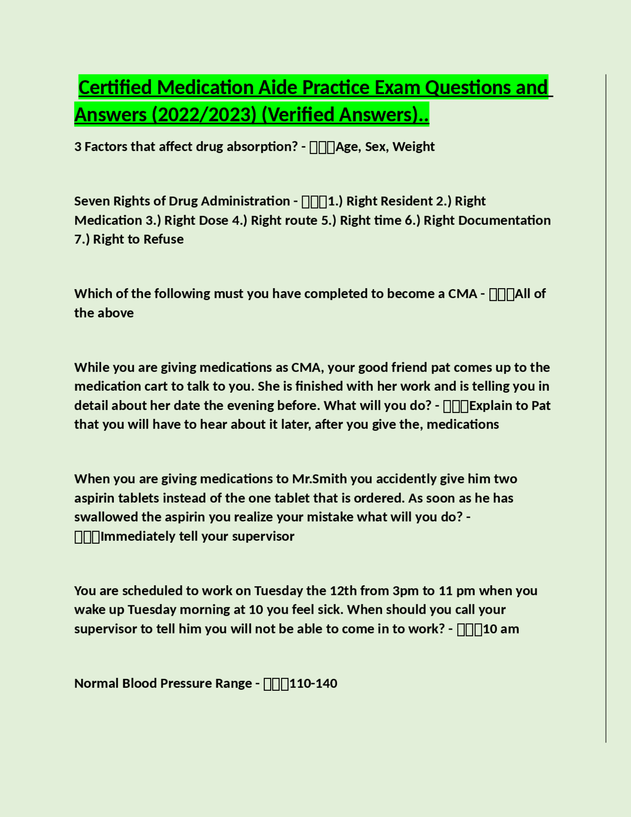 Certified Medication Aide Practice Exam Questions and Answers (2022/2023) (Verified Answe ...