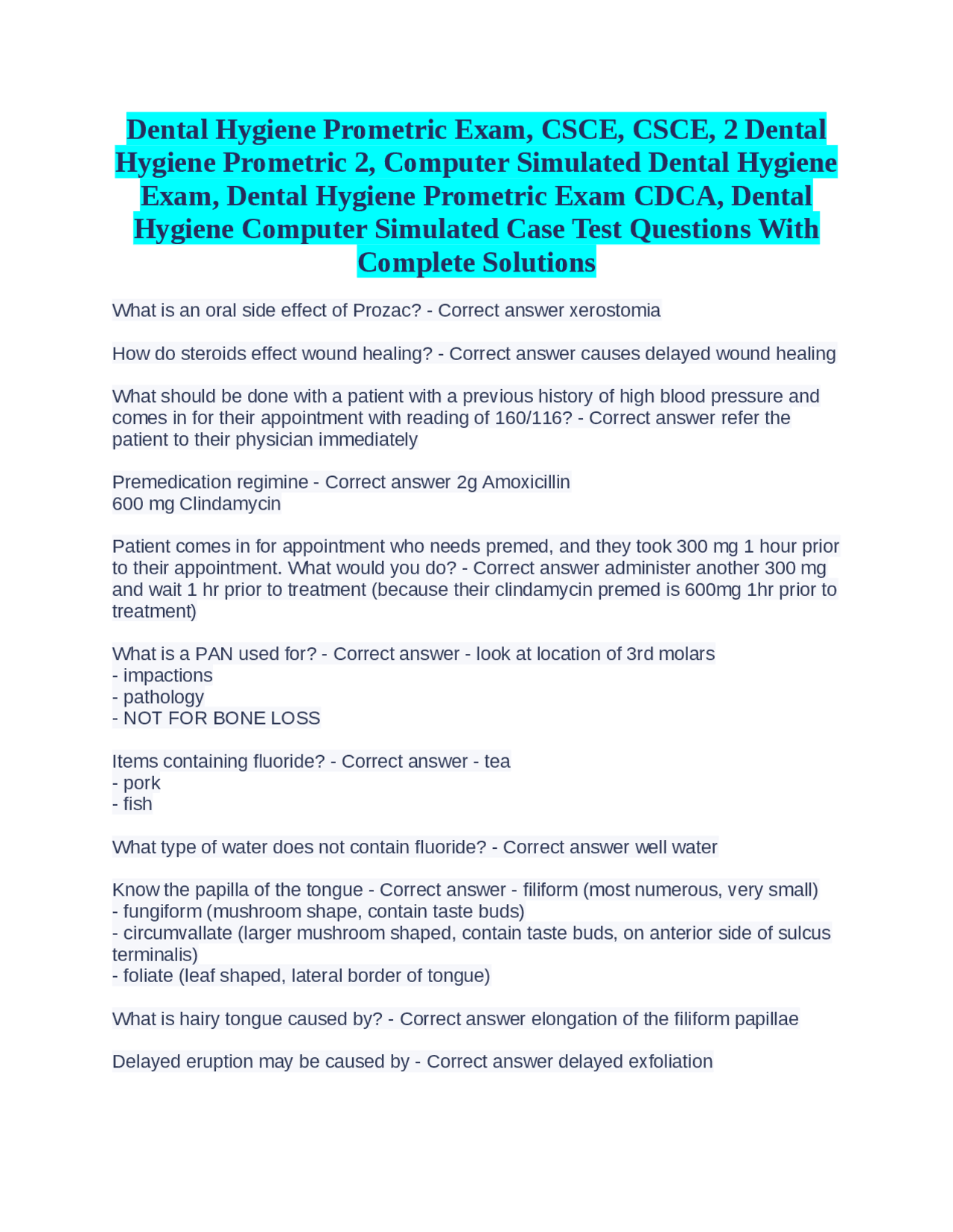 Dental Hygiene Prometric Exam, CSCE, CSCE, 2 Dental Hygiene Prometric 2