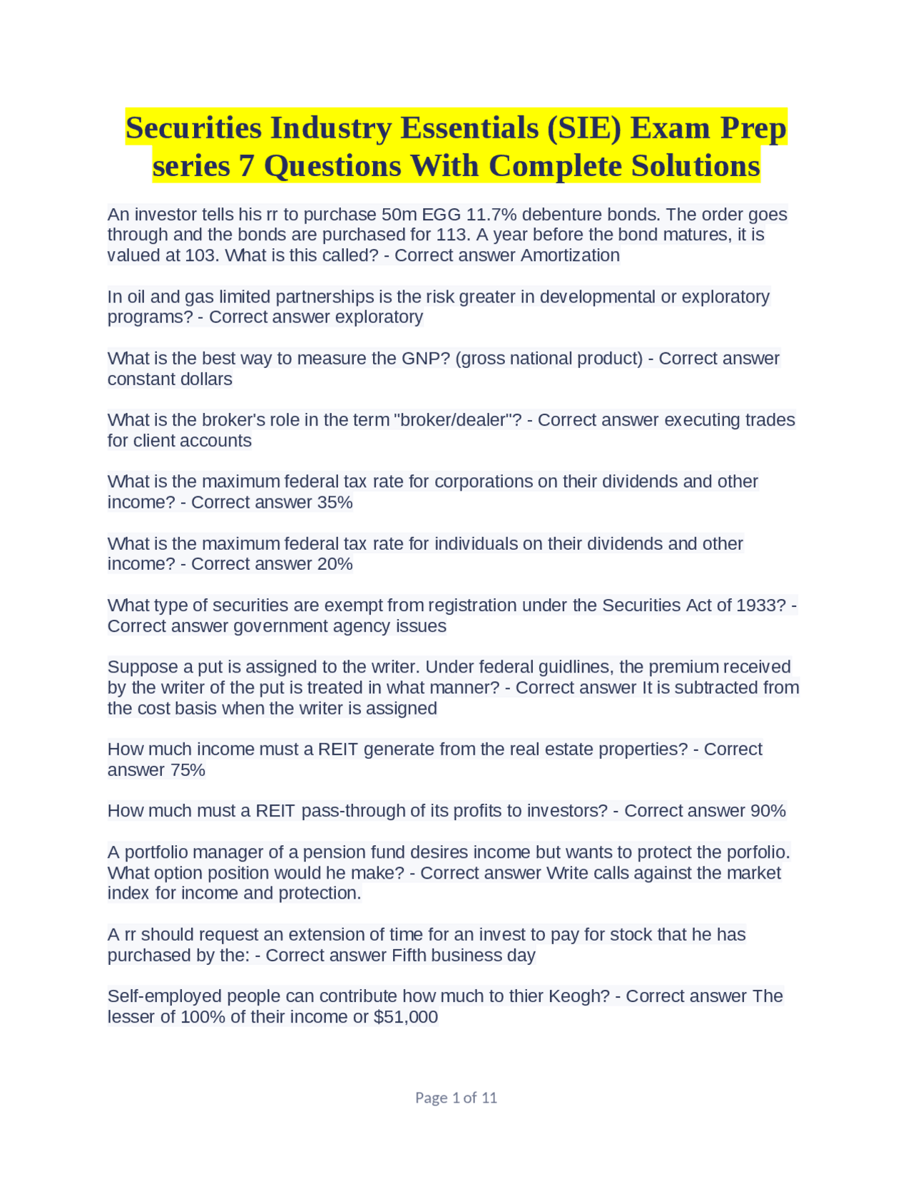 Securities Industry Essentials (SIE) Exam Prep series 7 Questions With ...