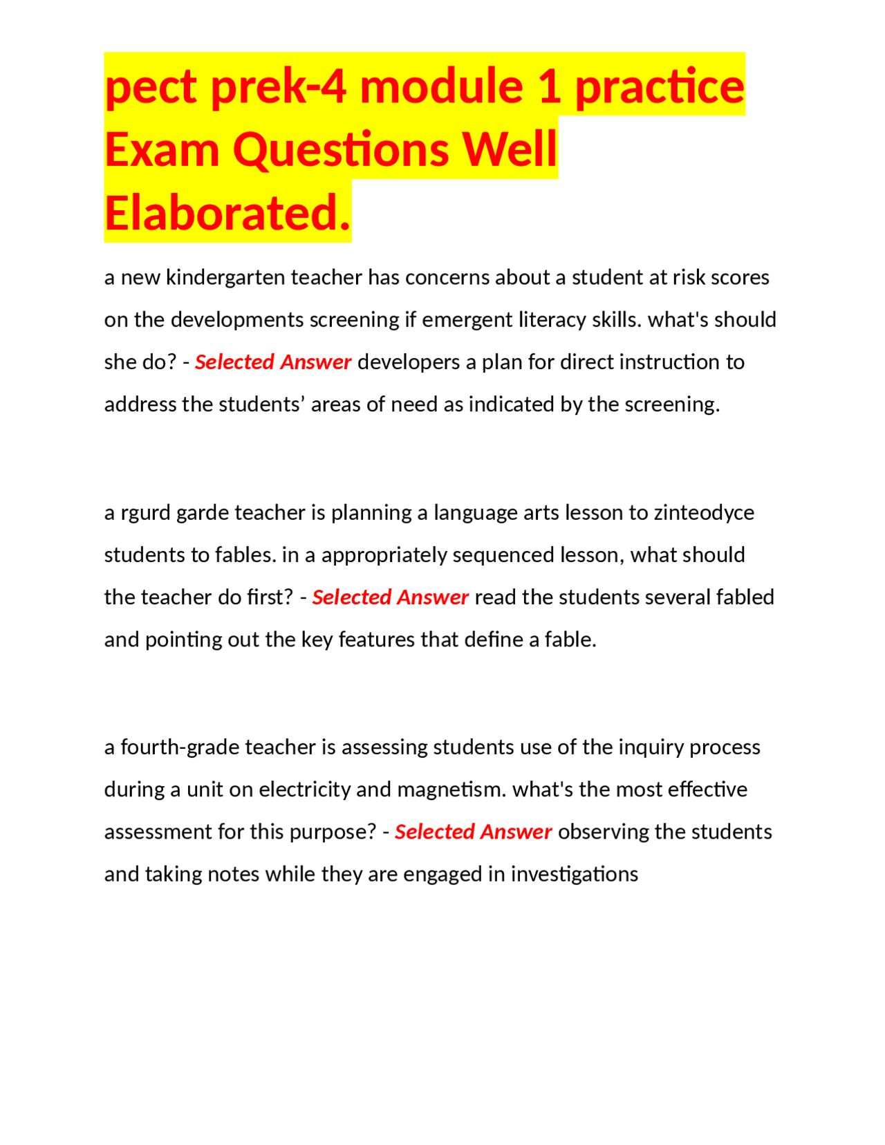 Pect prek-4 module 1 practice Exam Questions Well Elaborated. | Exams ...