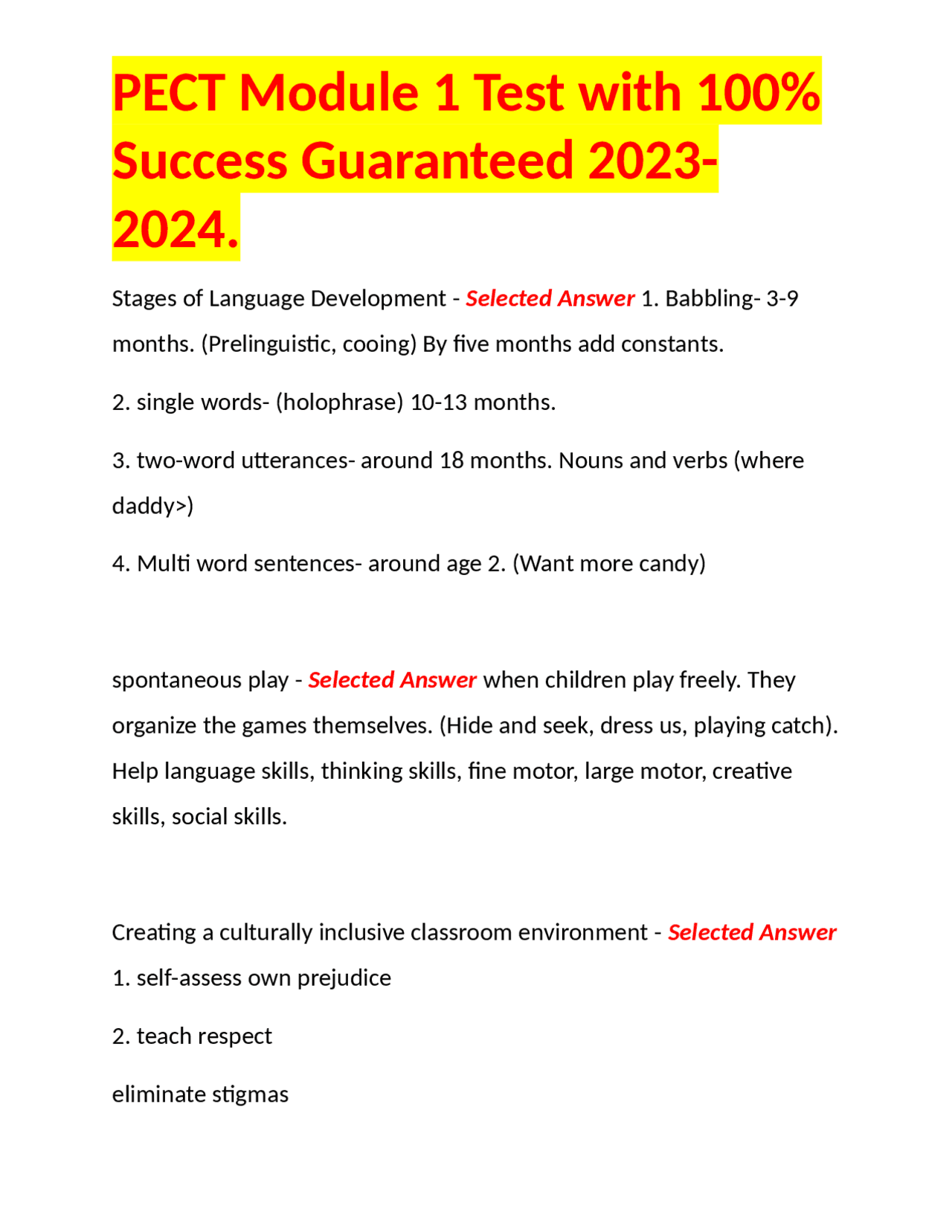 PECT Module 1 Test with 100% Success Guaranteed 2023-2024. | Exams ...