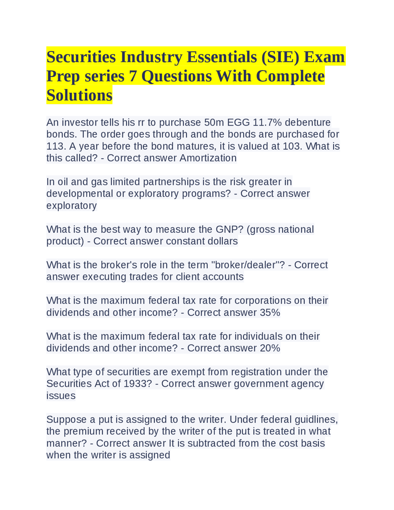 Securities Industry Essentials (SIE) Exam Prep series 7 Questions With ...
