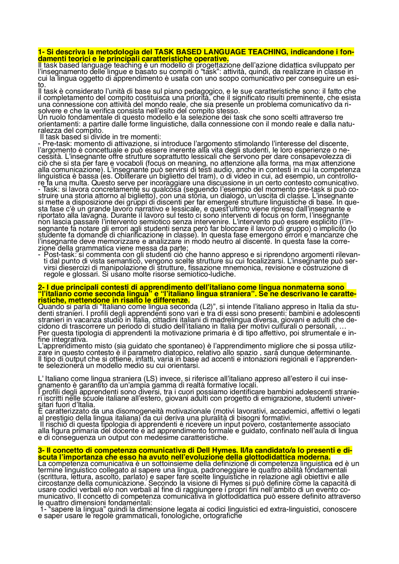 Domande e risposte Didattica italiano per stranieri | Dispense di ...