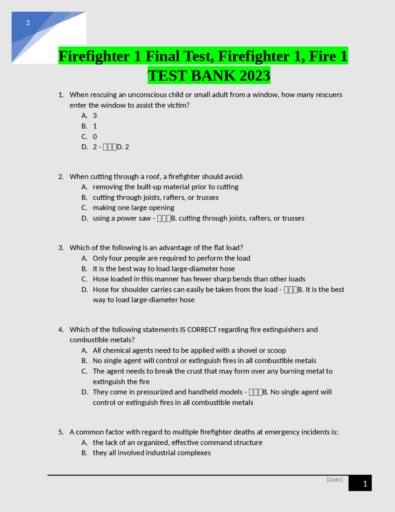 Firefighter 1 Final Test, Firefighter 1, Fire 1 TEST BANK 2023 | Exams ...