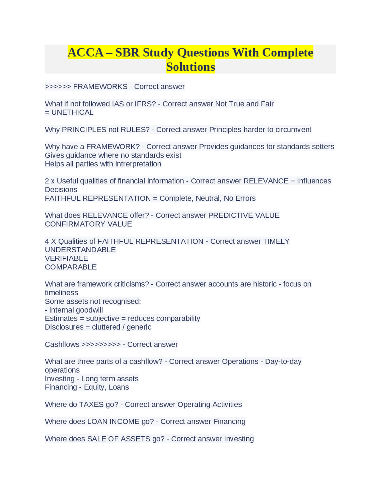 ACCA – SBR Study Questions With Complete Solutions | Exams Study of ...