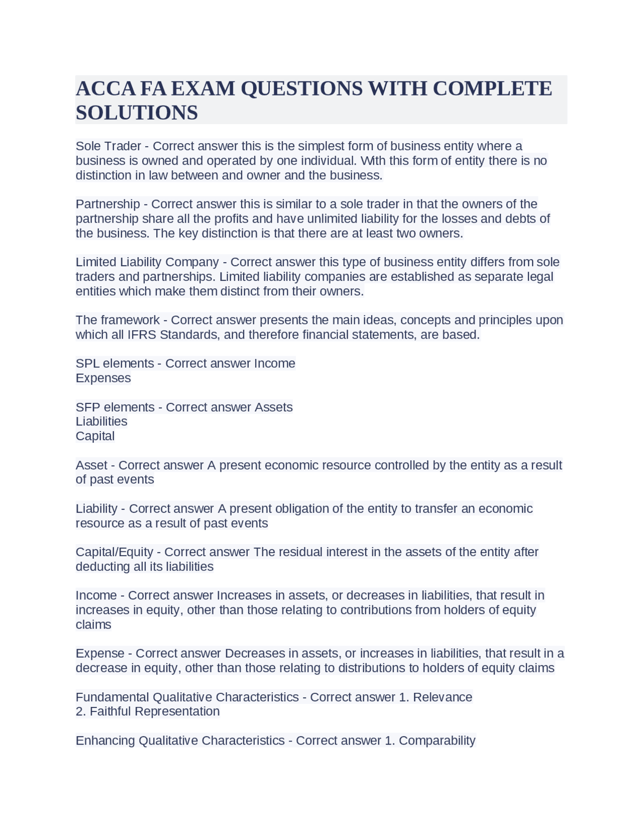 ACCA FA EXAM QUESTIONS WITH COMPLETE SOLUTIONS | Exams Fashion Business ...