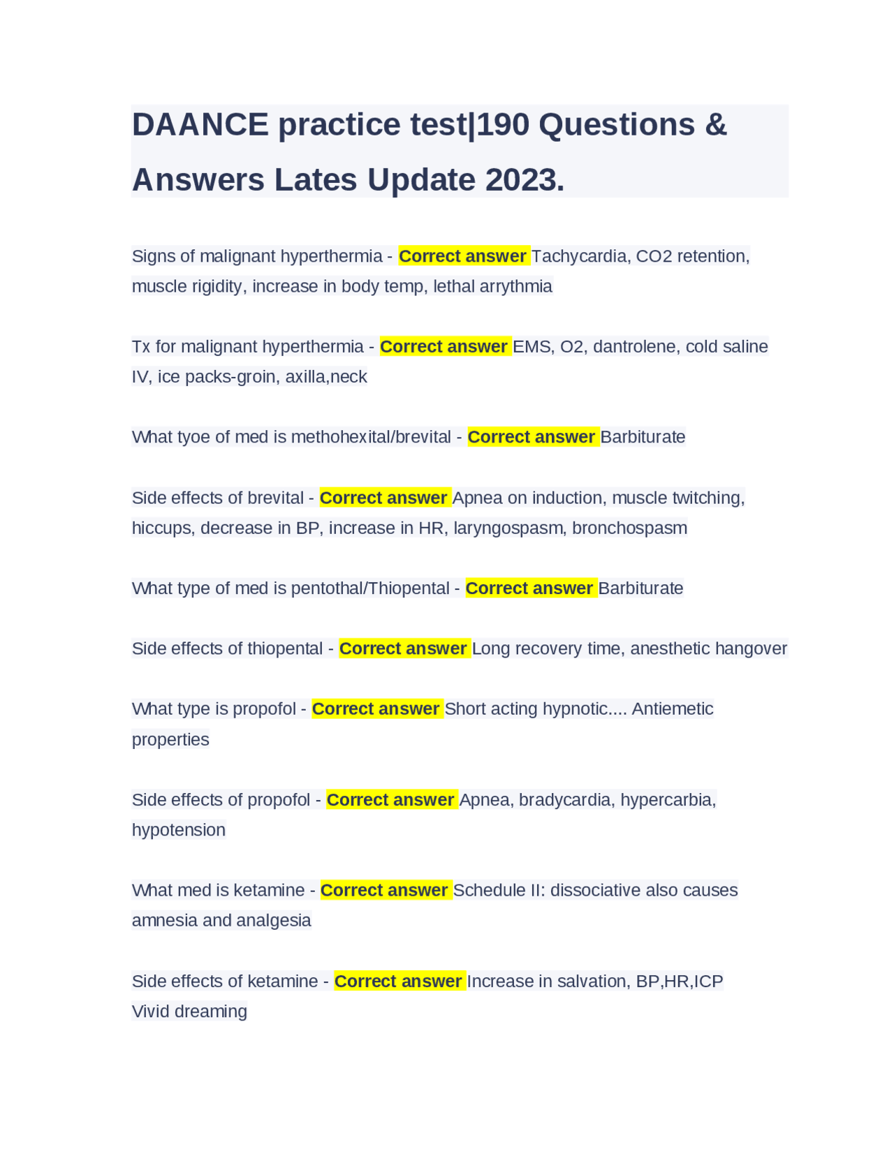 DAANCE practice test|190 Questions &amp; Answers Lates Update 2023. | Exams ...
