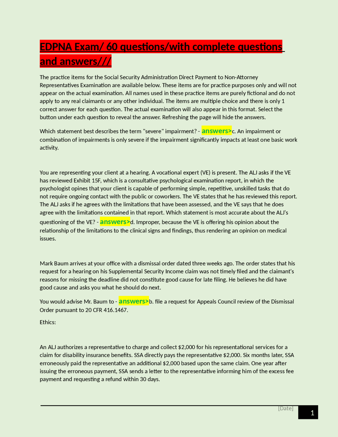 EDPNA Exam/ 60 questions/with complete questions and answers/// Exams