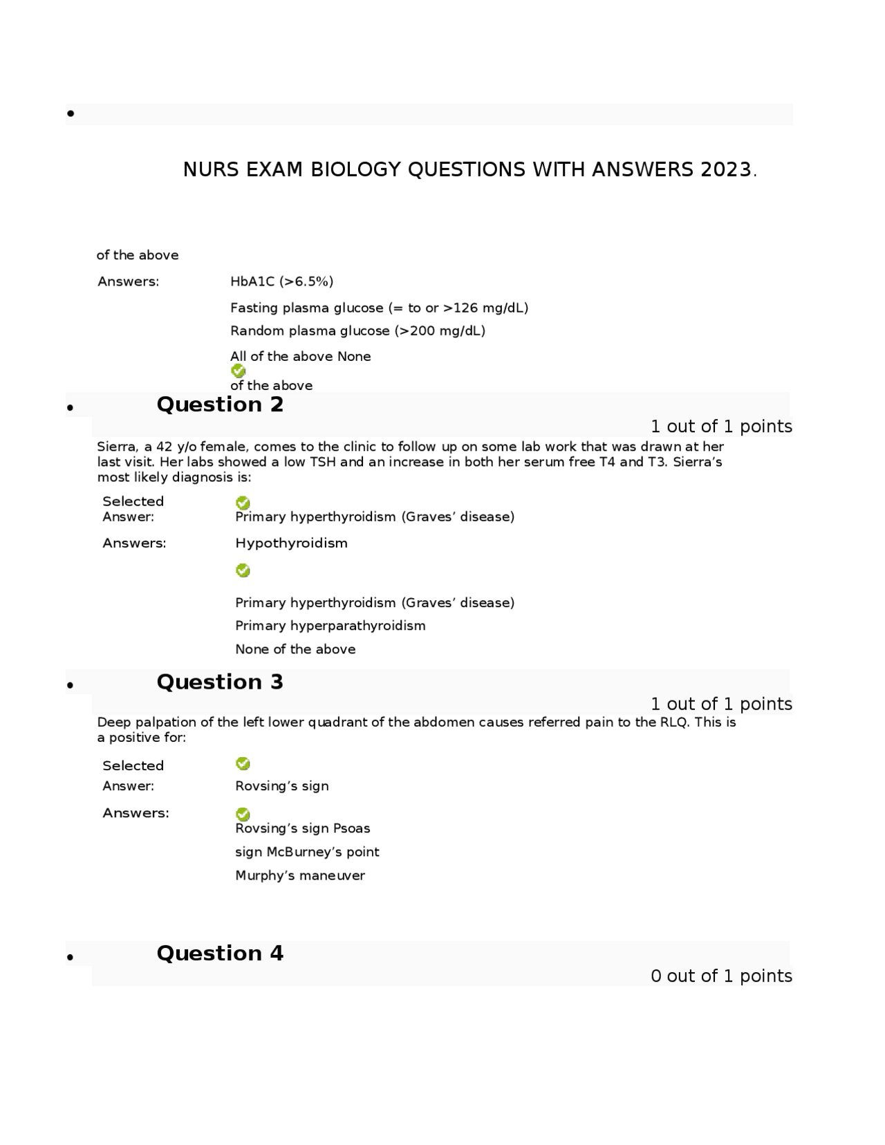 NURS EXAM BIOLOGY QUESTIONS WITH ANSWERS 2023. | Exams Nursing | Docsity