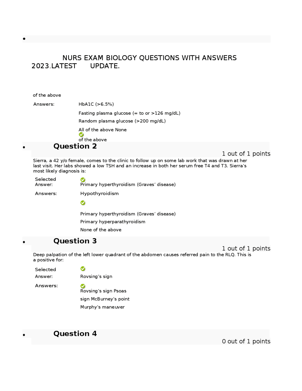 NURS EXAM BIOLOGY QUESTIONS WITH ANSWERS 2023.LATEST UPDATE. | Exams ...