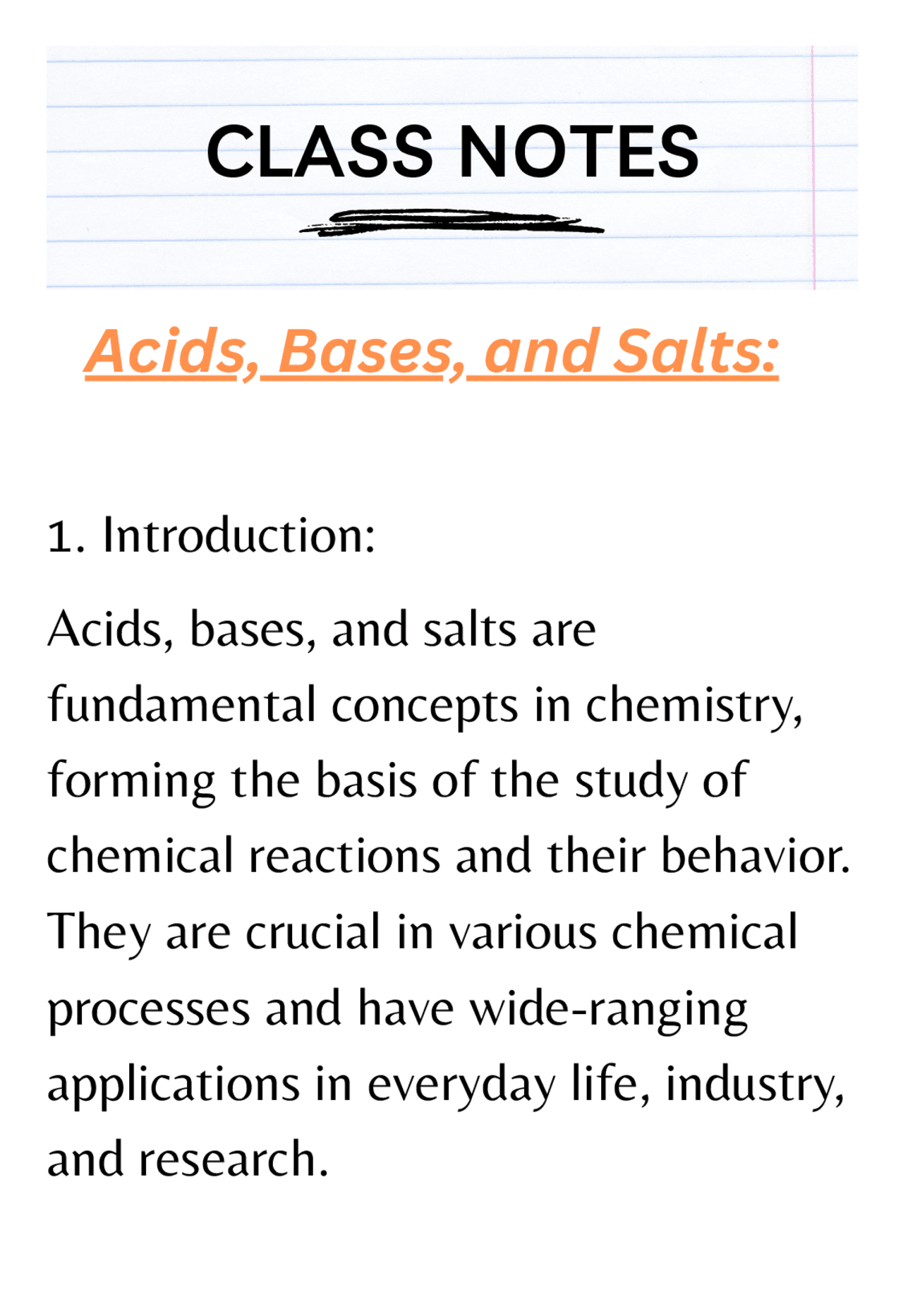 Acid, Bases, And Salts notes | Summaries Chemistry | Docsity