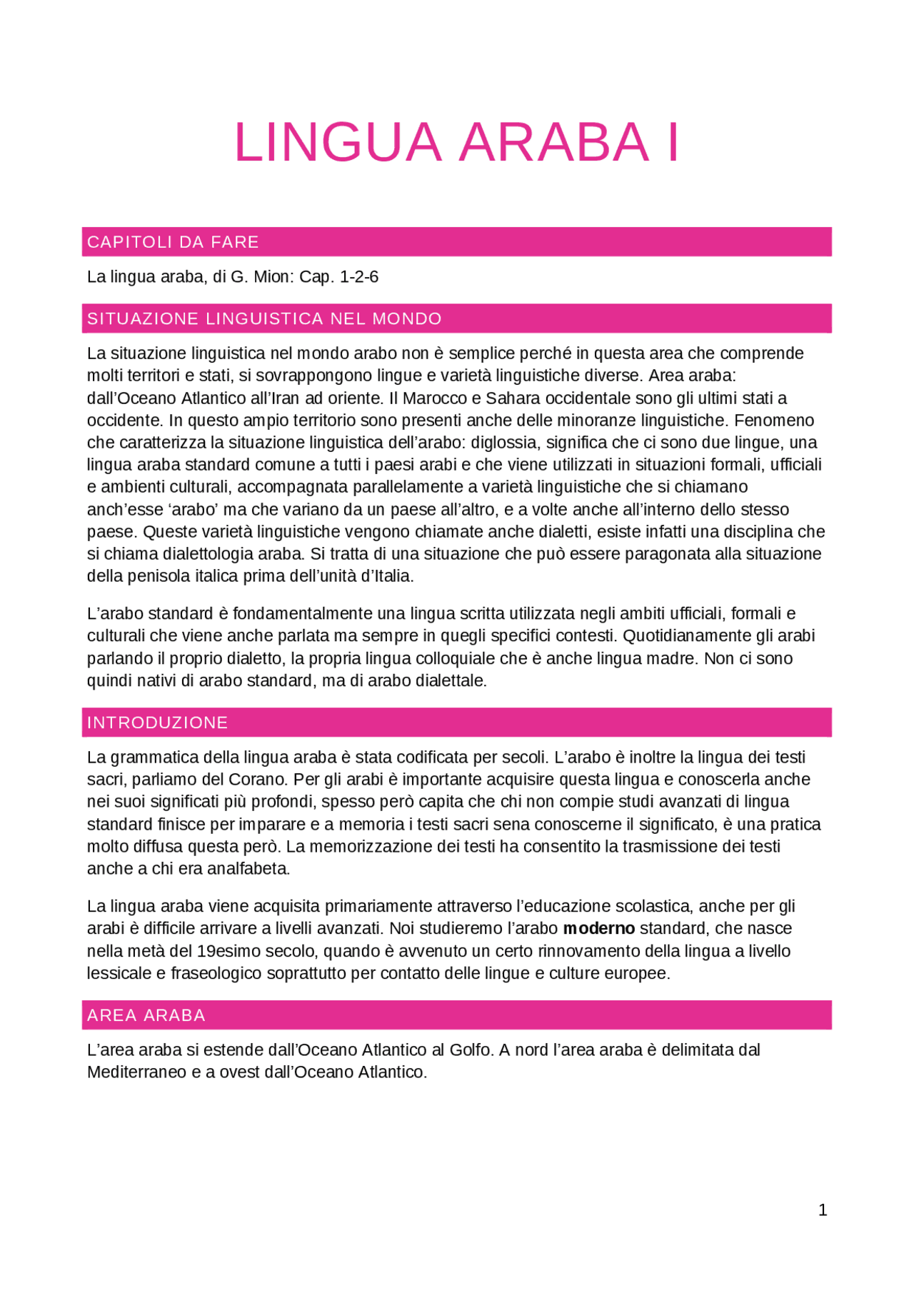 CORSO DI LINGUA ARABA 1 Appunti di Lingua Araba Docsity